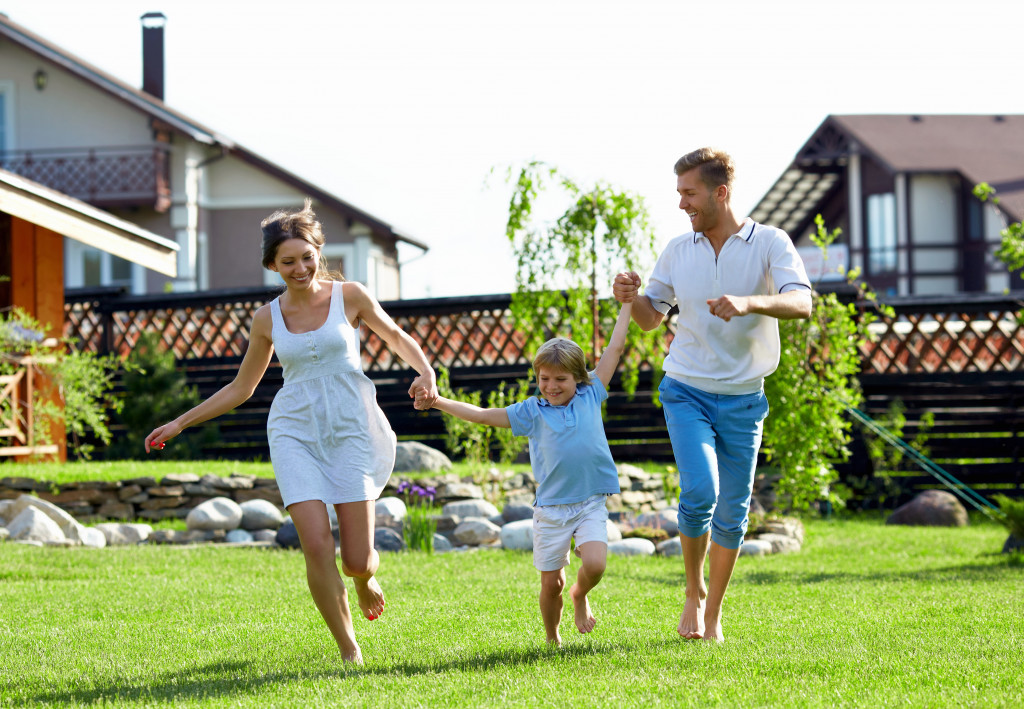 family in their backyard